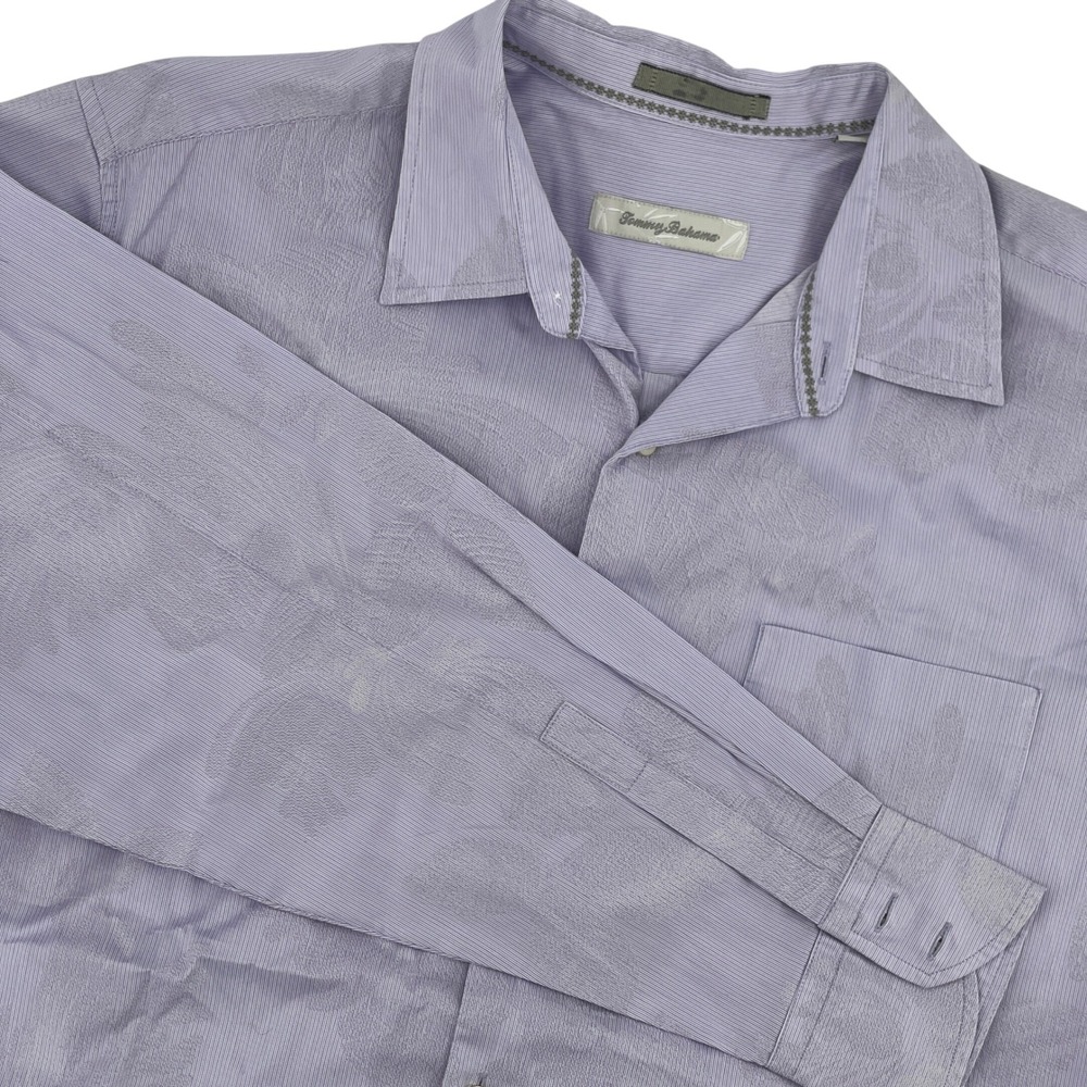 Tommy Bahama Mens L/G Purple Paisley Stripe Long Sleeve Button Up Shirt‎